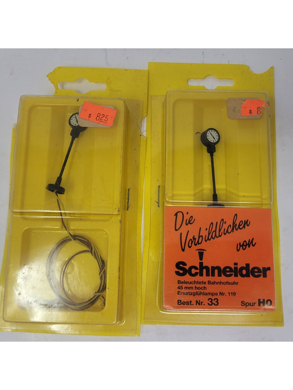 Schneider HO Scale Lighted Station Clock Lamp No 33 Lot of 2 Vintage German 45mm
